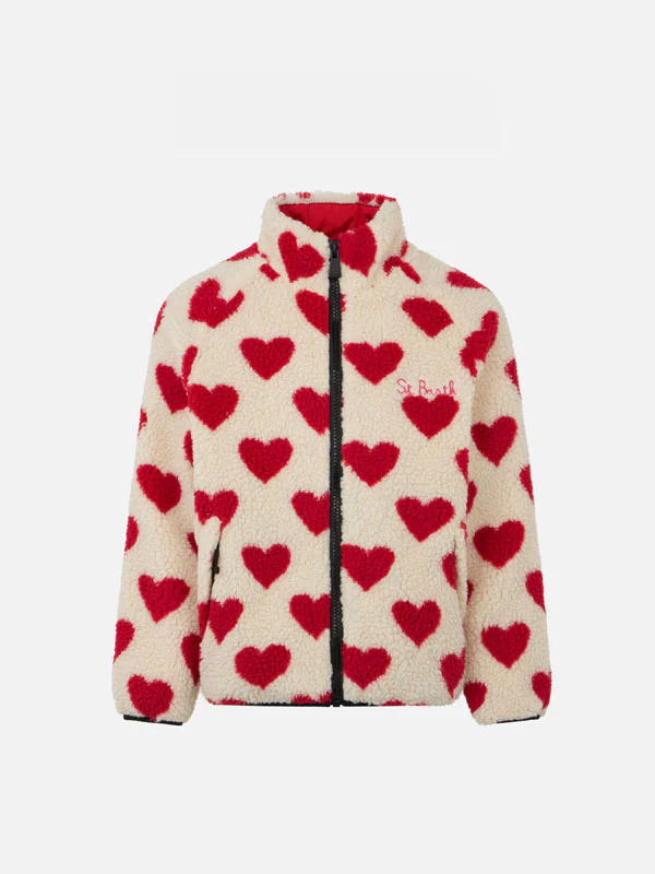 Sherpa-jasje voor meisjes met hartjesprint
