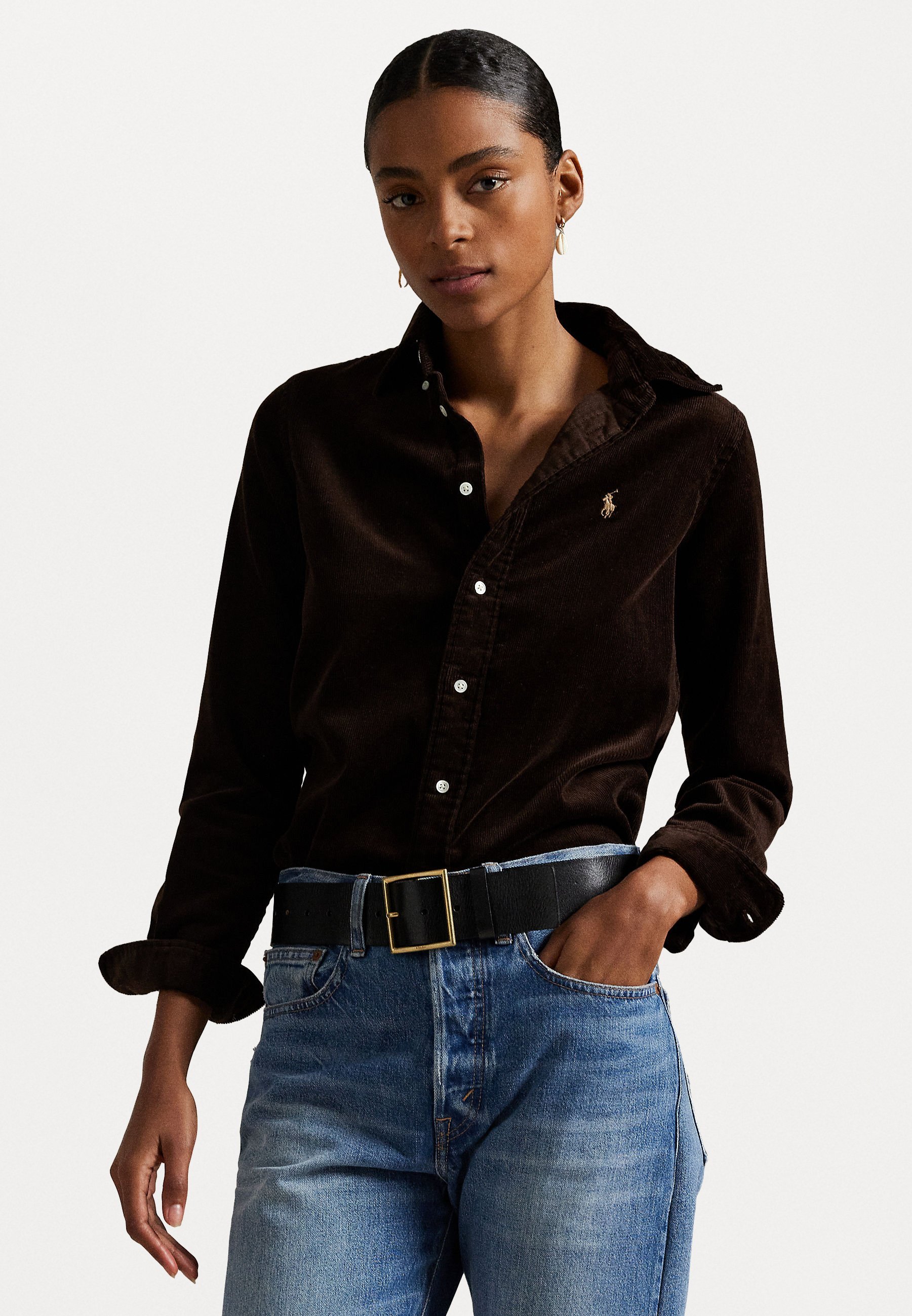 Polo Ralph Lauren STRETCH SLIM FIT OVERHEMD VAN KATOENEN CORDUROY - Blouse met knoopsluiting - donker beukenhout