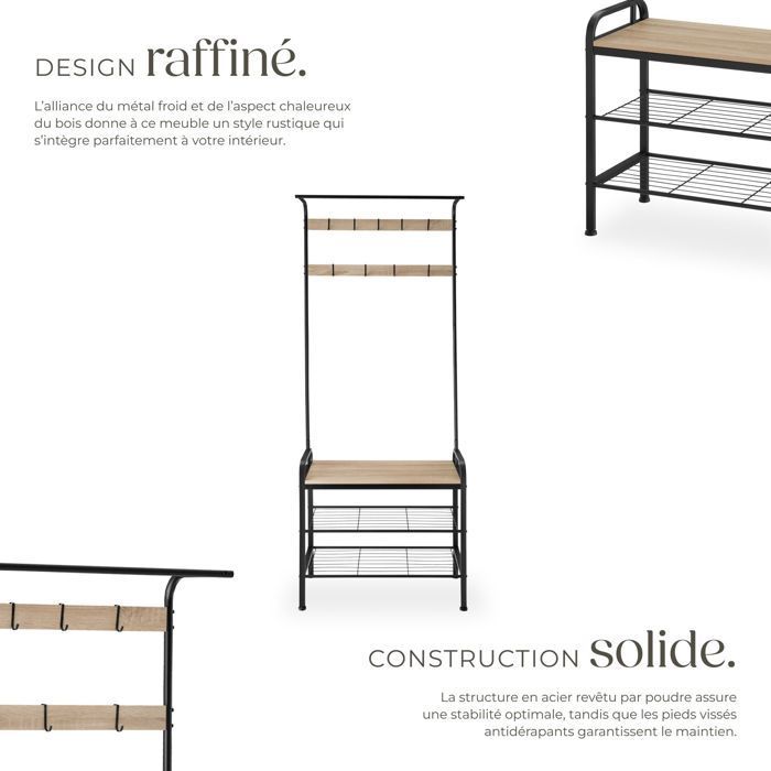 Wardrobe - TECTAKE - WICHITA wardrobe in powder-coated steel and wood, 73.5 x 36 x 184 cm - Light wood/Sonoma oak