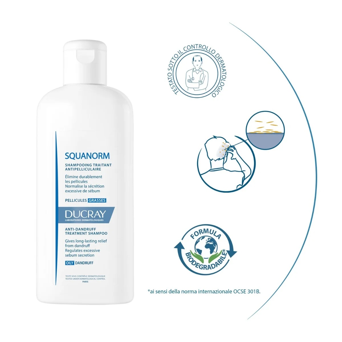 DUCRAY Ducray Squanorm šampūns pret taukainām blaugznām 200 ml nomierinošs šampūns