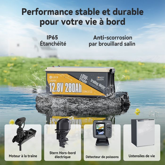 Batería de litio PowerQueen de 12 V y 280 Ah LiFePO4 para autocaravanas, BMS200A, protección contra el frío, sistema solar y embarcaciones.