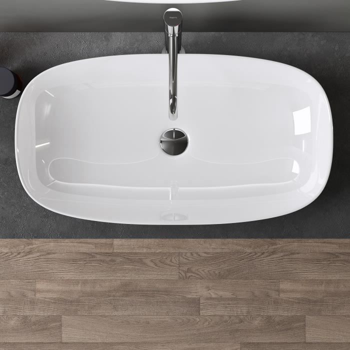 Lavatório de bancada oval em cerâmica branca doporro com revestimento NANO Easy Clean, modelo Brussels104, dimensões: 70x37x13,5 cm