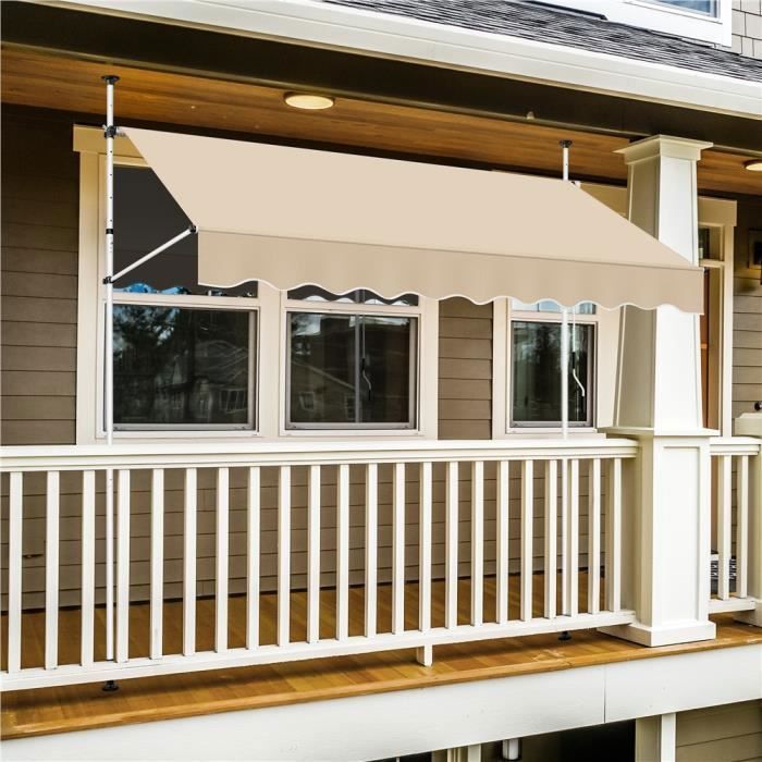 Yaheetech Beige Zonnescherm 250 x 120 cm - In hoogte en kantelhoek verstelbaar - Balkon, Terras, Tuin