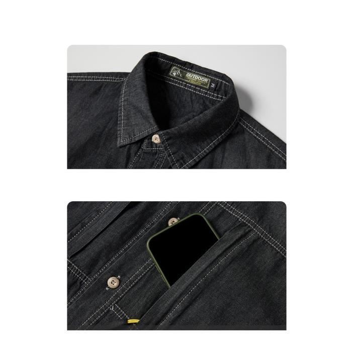 Camisa vaquera retro para hombre - INSFITY - Tallas grandes - Manga larga - Azul oscuro