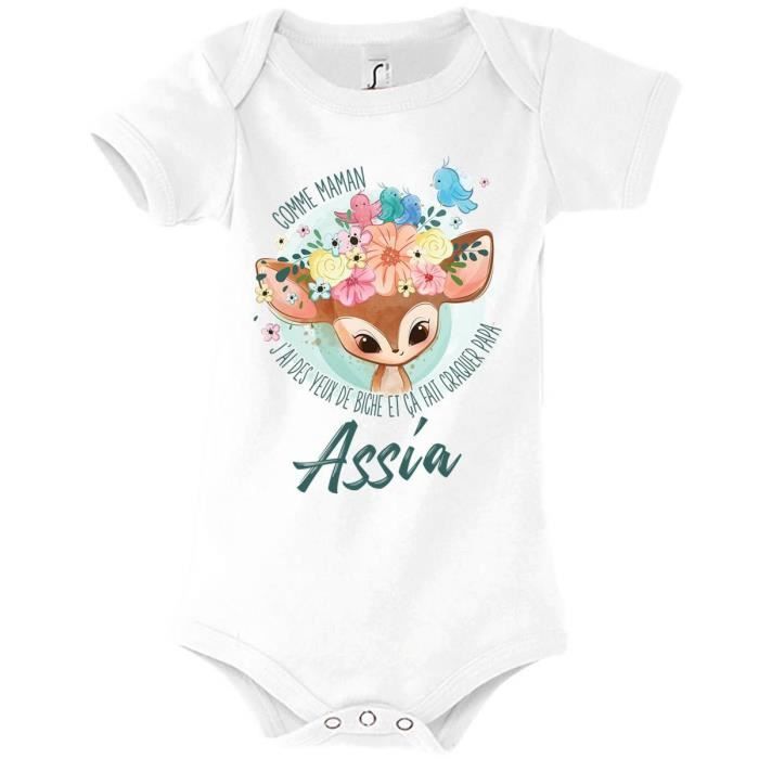 Assia | Babybody mit Namen für Mädchen | Wie Mamas Rehaugen | Bezauberndes Babyoutfit für Neugeborene (3–6 Monate)