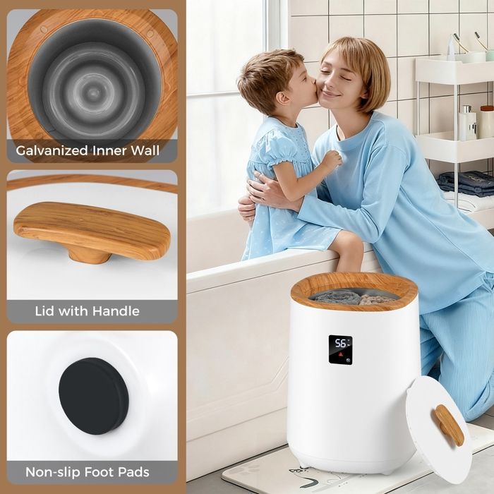 LIFEZEAL 18L Sèche-serviettes électrique pour salle de bain,128 °C seau chauffe-serviettes électrique avec indicateur de sécurité