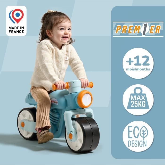 FALK Premier Motorcycle Balance Bike - With silent wheels - Blue - 75% Recycled Plastic - 100% Made in France - From 12 months