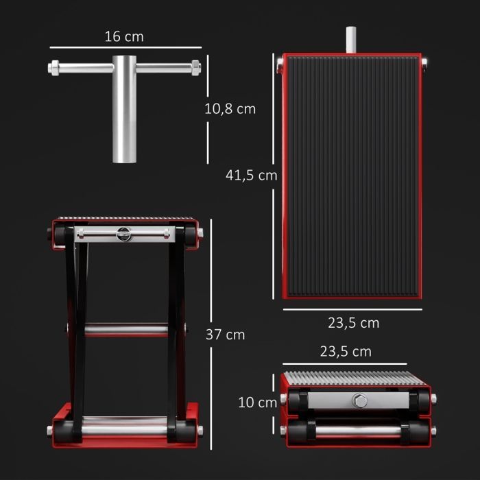Elevador de motocicletas, capacidad de carga de 500 kg, plataforma elevadora regulable en altura de 100 a 370 mm.