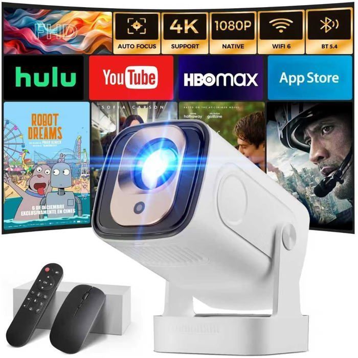 Vidéoprojecteur 2026[Auto Focus & 1080P Natif & Apps Intégréess] Rétroprojecteur 4K Auto Correction Wifi 6 Bt 5.4 Mini Proj[XV60]