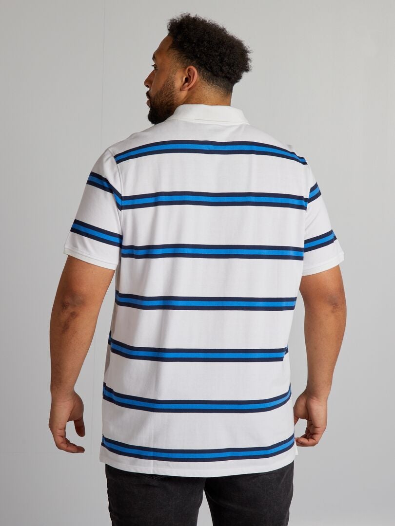 Camisa polo listrada de algodão - branca