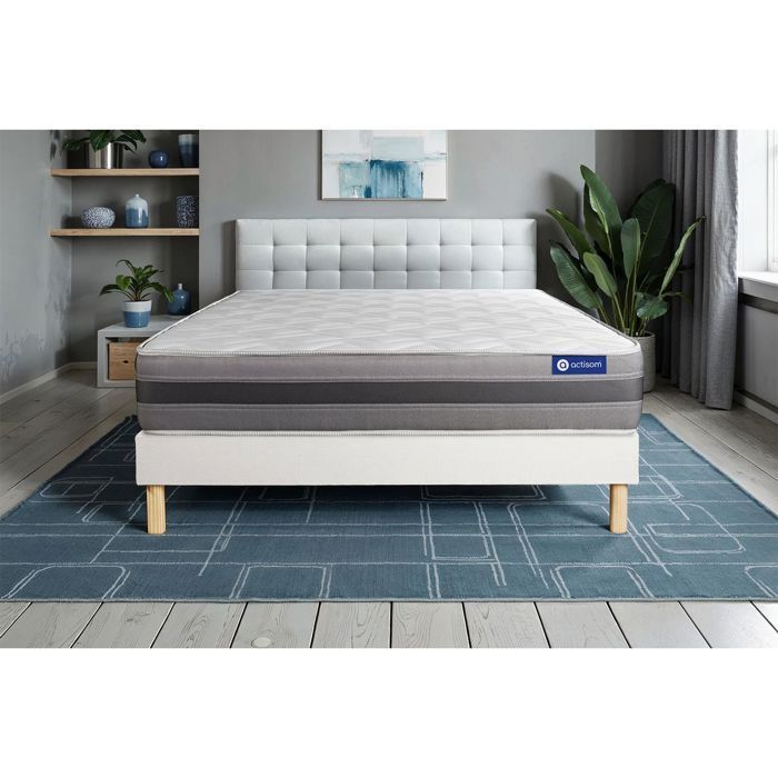 Conjunto de colchão e base de cama 90x200 cm - Base de cama branca (necessita montagem) - Actiflex Relax