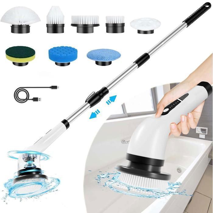 Brosse Nettoyage Electrique,Imperméable Brosse de Nettoyage Rotative,Têtes de Brosse Polyvalentes,pour Voiture,Carrelage,Mur
