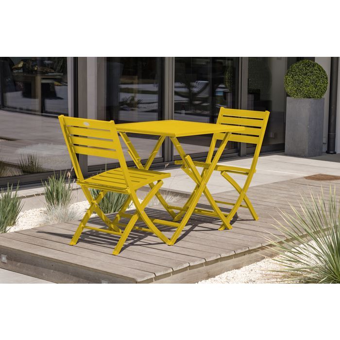 Ensemble repas de jardin 2 places en aluminium - Jaune moutarde