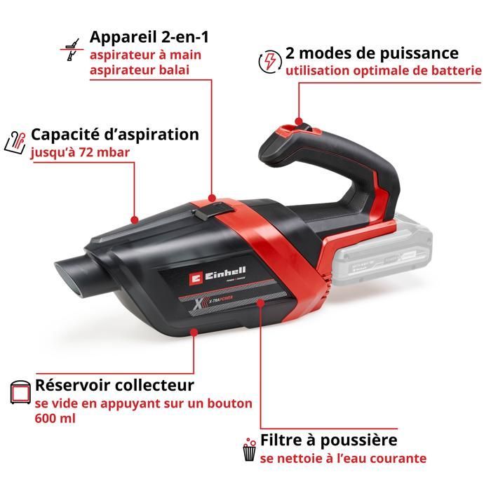 Aspiradora de mano inalámbrica Einhell TE-HV 18/06 Li - Solo PXC (18 V, con accesorios). Se suministra sin batería ni cargador.