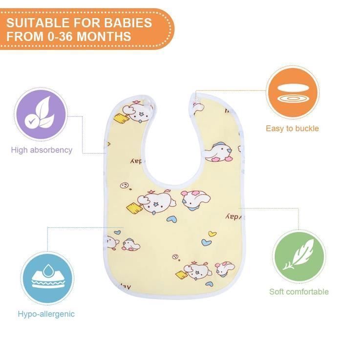 100% Coton Bavoirs Bébé,10pcs Bavoir Etanche Bébé,Bavoir Imperméable Unisexe Imprimés Rigolos pour Bébé de 0 mois à 3 ans