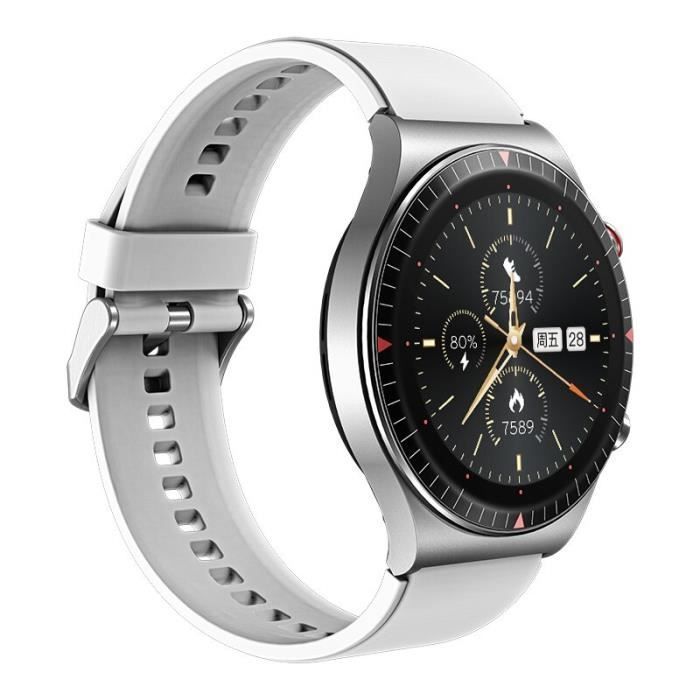 Relógio inteligente RUMOCOVO para homens, reprodutor de música, Bluetooth, chamadas, compatível com Android e iOS, branco prateado.