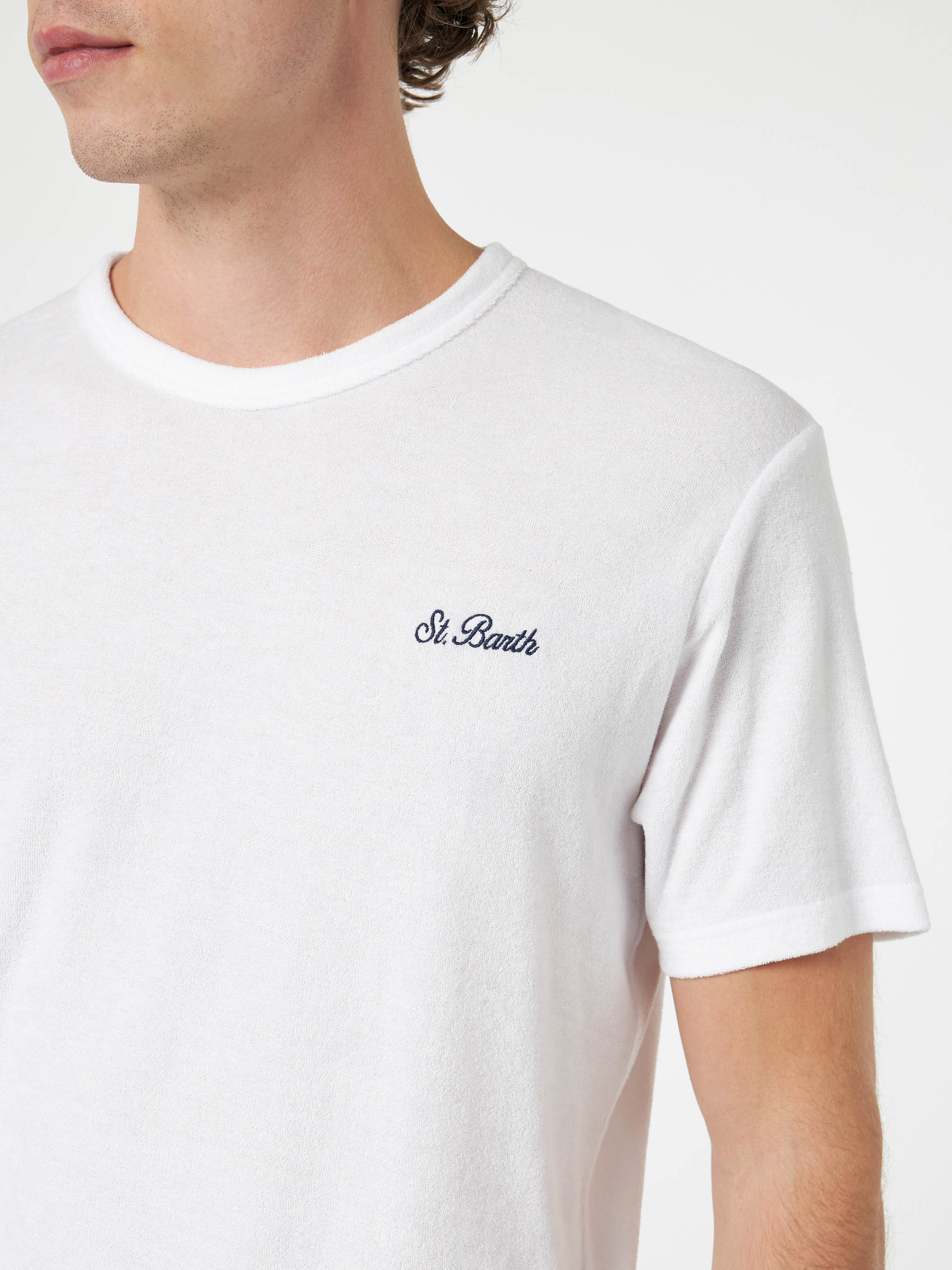 Gary heren T-shirt van witte badstof met St. Barth-borduurwerk