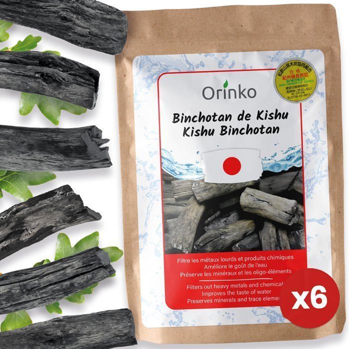 Orinko – Binchotan Bio Water Sticks x6 Size M – Japanese Kishu Wakayama Activated Charcoal – 2L Filtration/Stick
