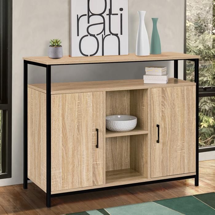 Credenza a 2 ante IDMARKET DETROIT da 100 cm con ripiani dal design industriale (codice componente 15343)