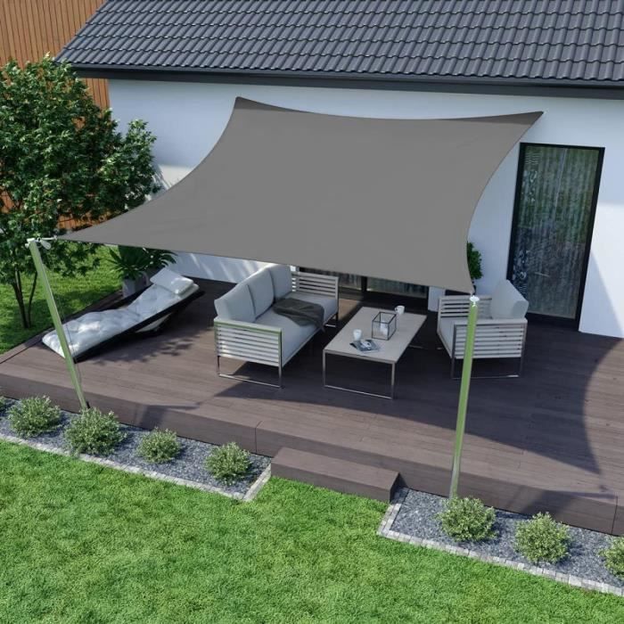 Vela de sombra retangular impermeável e resistente aos raios UV 2x3m - LITREVE - Cinza
