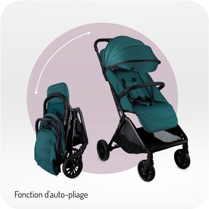 MoMi ANDREA - Passeggino auto-chiudibile 0m+ fino a 22 kg - Leggero 7,3 kg - Maniglione girevole - Kit accessori + zainetto - Turchese