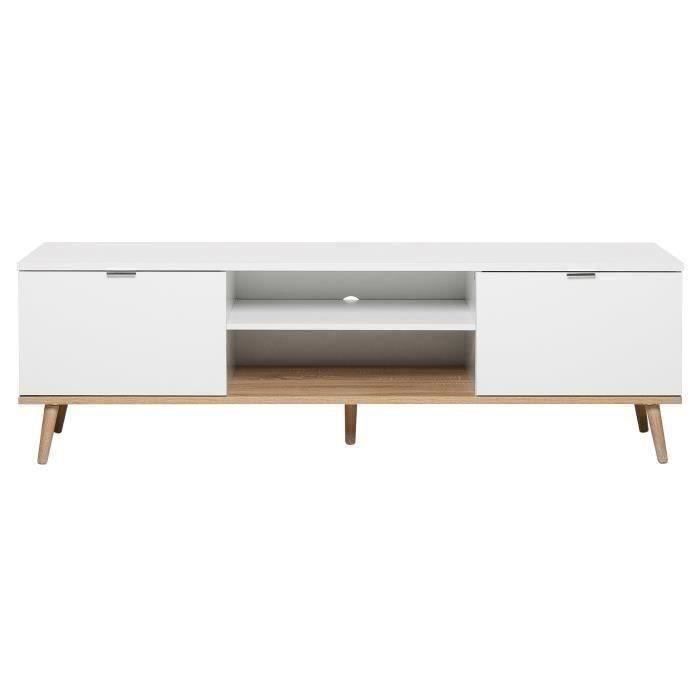 Meuble TV scandinave GÖTEBORG - Blanc - 2 Portes - L 160 x P 40 x H 50 cm