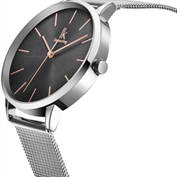 Reloj de diseño ultrafino para mujer con brazalete clásico de acero, resistente al agua, color negro.