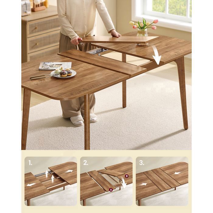 Tavolo da pranzo, piano allungabile 140~160 cm, portata 120 kg, per sala da pranzo, marrone miele.