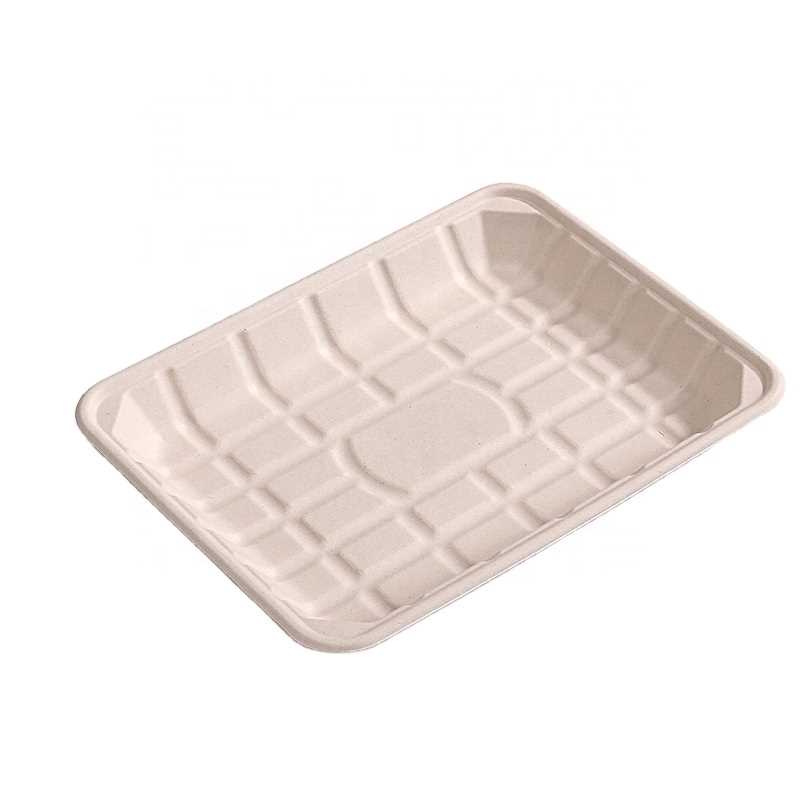 Plateau à viande grand format en bagasse de canne à sucre, naturel, biodégradable et jetable