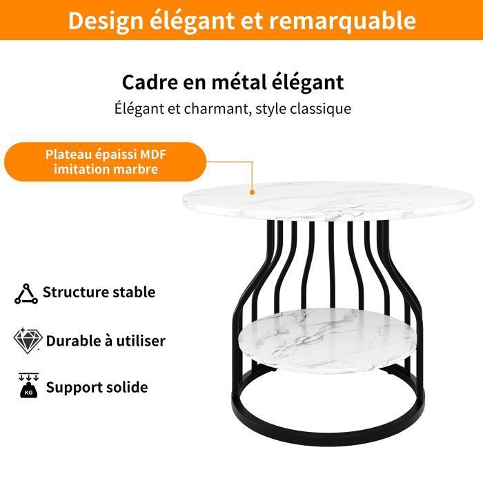 Dining Table with Shelf - MDF - Modern Round Table for Kitchen, Living Room, Dining Room - 80x80x76cm - Black