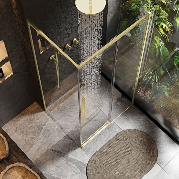 Cabine De Douche Rea Solar Paroi Et Porte De Douche Or Brossé 120 X 90 X 195 Cm