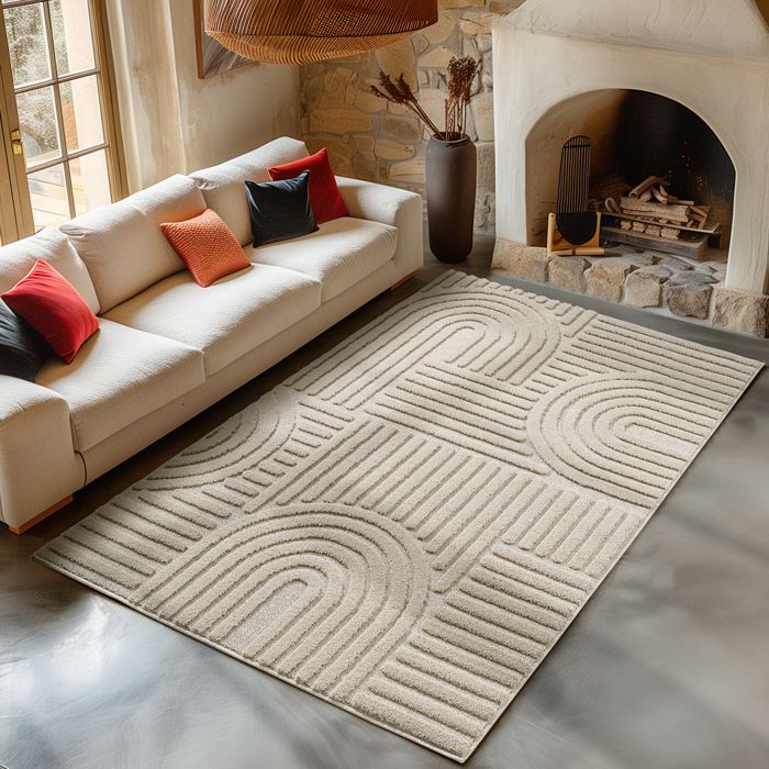 Carpetsale24 Tappeto beige per soggiorno o camera da letto 160 x 230 cm Stile bohémien scandinavo con effetto a rilievo Tappeto decorativo