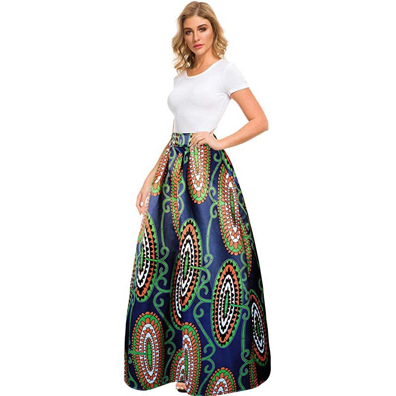 Jupe longue maxi imprimée africaine pour femme, coupe évasée en A