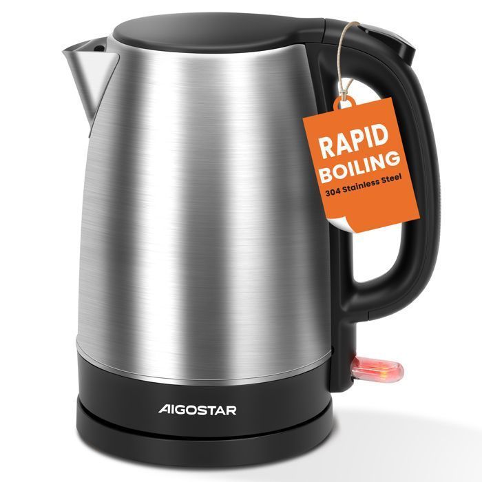 Aigostar Milo Stainless Steel Electric Kettle, 1.7L 2200W Kettle with Anti-limescale Filter, Automatic Shut-Off, BPA-Free, Black