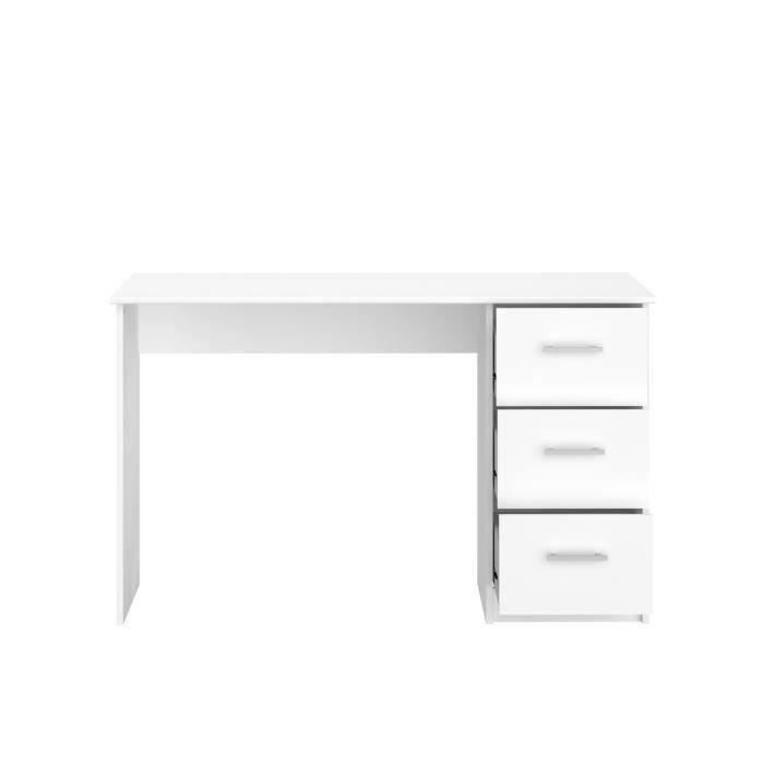 Bureau droit 3 tiroirs - Panneaux de particules - Décor Blanc - Scandinave - L 121 x P 55 x H 74 cm - ESSENTIEL