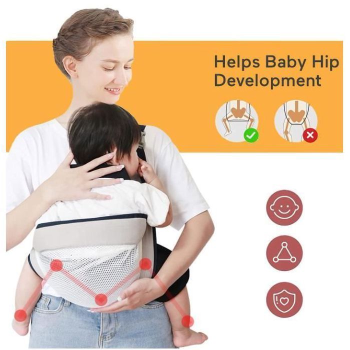 Portabebés transpirable, bandolera ajustable suave y transpirable, portabebés ergonómico apto para bebés de 3,6 a 16 kg, etiqueta gris.