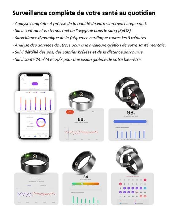 Waterdichte slimme ring, activiteitstracker, fitnesscoach, gezondheidsmonitoring, hartslag, slaap, stress, grijs, maat 8