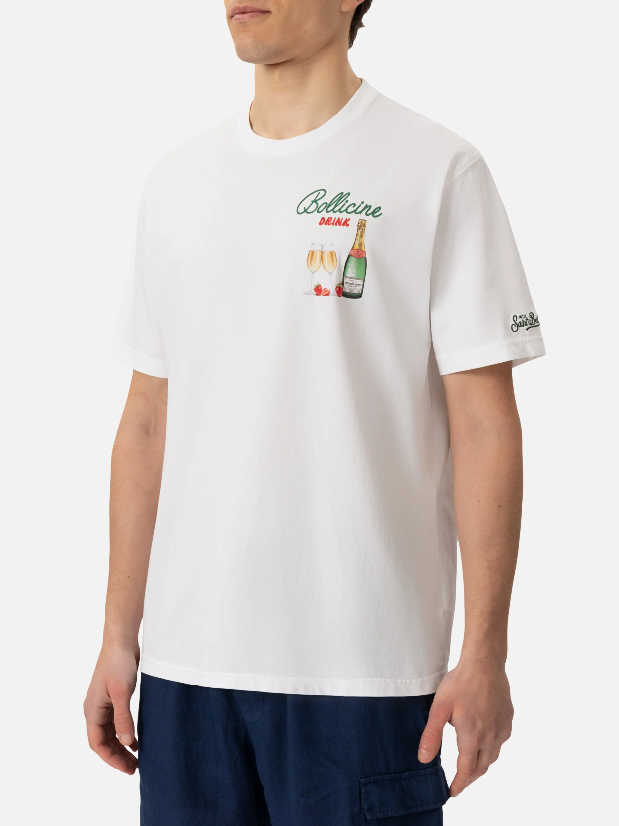 Heren katoenen T-shirt met Bubbles Drink-print