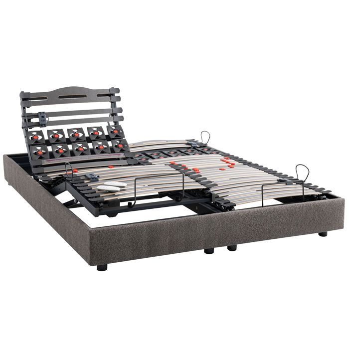 Elektrisch verstelbaar relaxbed met 5 slaapstanden, 2 x 80 x 200 cm, Plénitude Granietgrijs - Donkergrijs - 5 jaar garantie - Someo