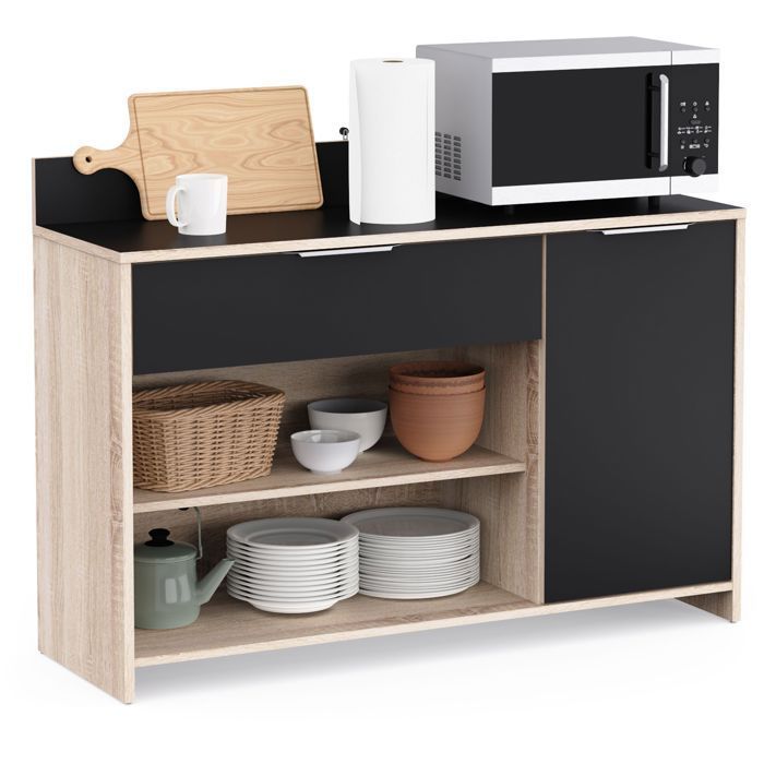 Kitchen sideboard - Raw oak and black finish - Contemporary - 1 door - MIKE - W 123 cm