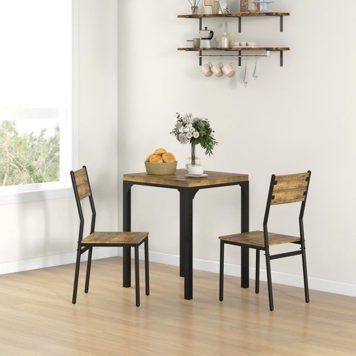 Juego de mesa de comedor con 2 sillas apilables - HOMCOM - para cocina, sala de estar, hogar - rústico