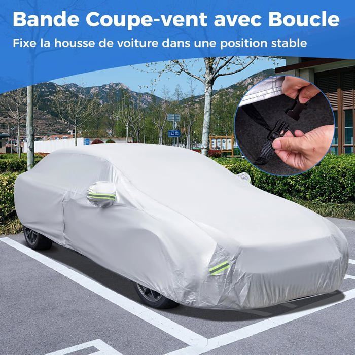 Funda para coche de exterior COSTWAY, con puerta con cremallera, tiras reflectantes y bolsa de almacenamiento, no superior a 431 cm.