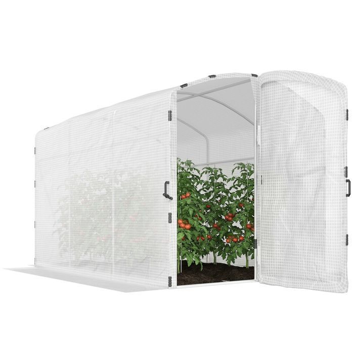 Outsunny 6 m² garden tunnel greenhouse - 220g/m² PE cover - 50cm extended sides - with door - 300x200x195cm - white