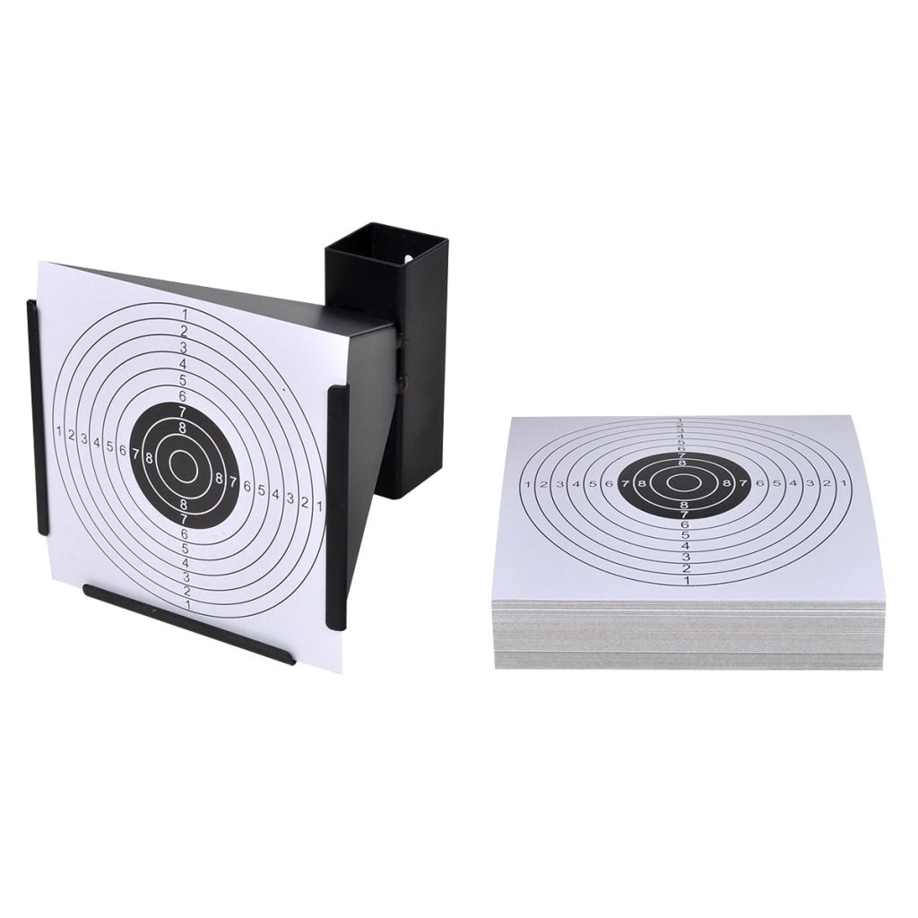 Vidaxl Držalo za tarče Pellet Trap 14 cm + 100 papirnatih tarč