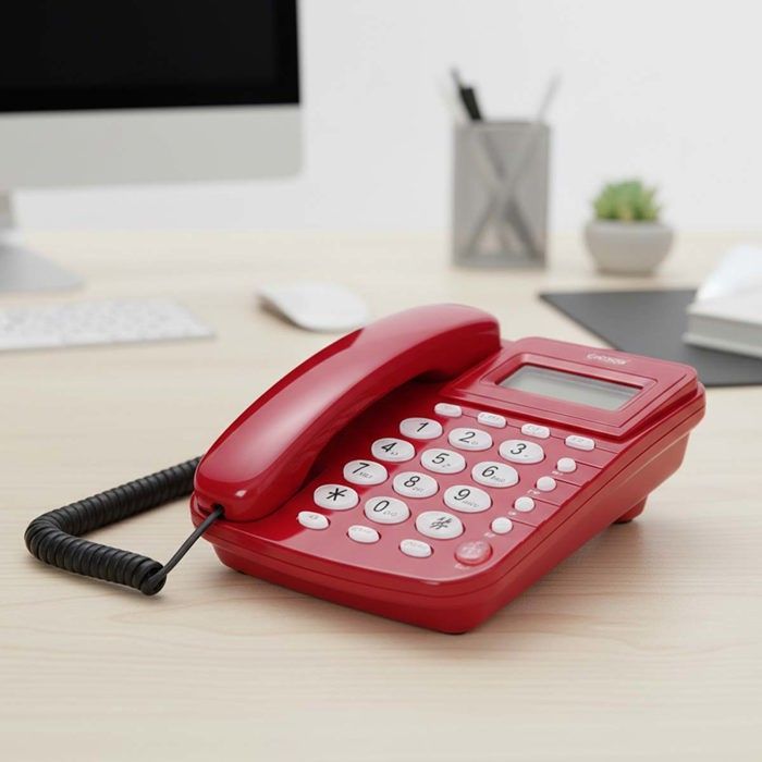 Téléphone Fixe Filaire Multifonction avec Écran LCD / Redial / Alarme Rouge
