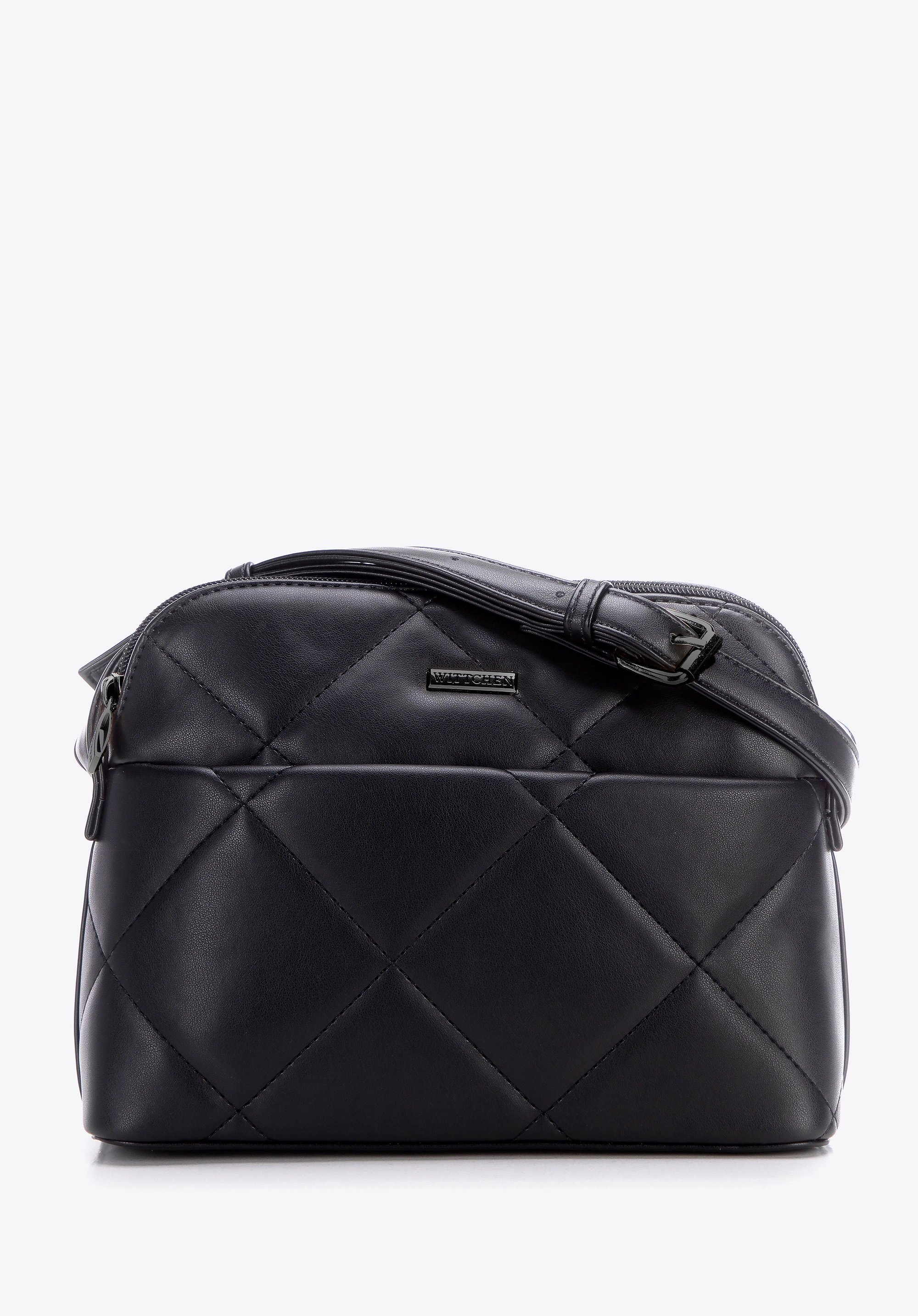 Damska crossbody z przeszyciami ekoskóra czarno - grafitowa