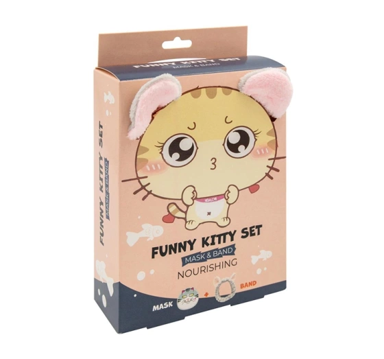 Mond'Sub Funny Kitty Set zestaw do pielęgnacji maska do twarzy w płachcie   opaska kosmetyczna