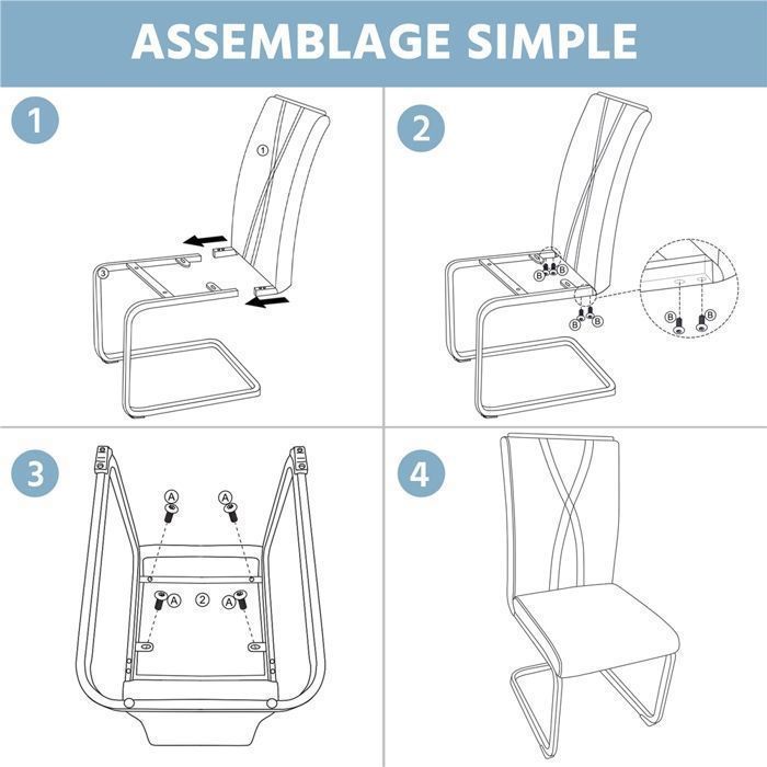 Lot de 4 Chaises Salle à Manger en Similicuir, Haut Dossier & Pieds Métalliques en U, Design Moderne-Cuisine/Appoint,Blanc YAHEETECH