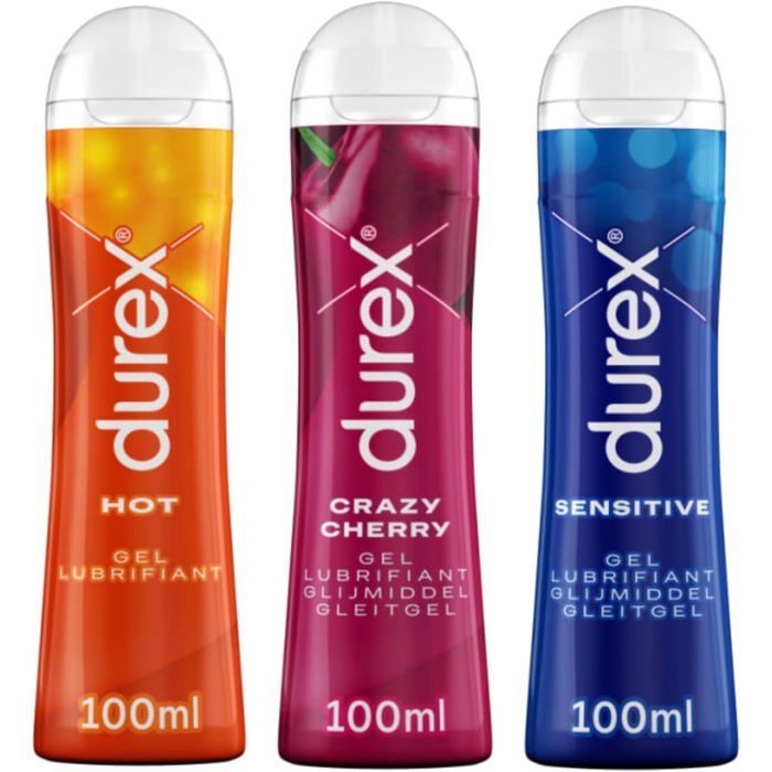 Durex - Set van 3 intieme glijmiddelen: Hot Warming Cherry, Crazy Cherry Edible en Sensitive Comfort