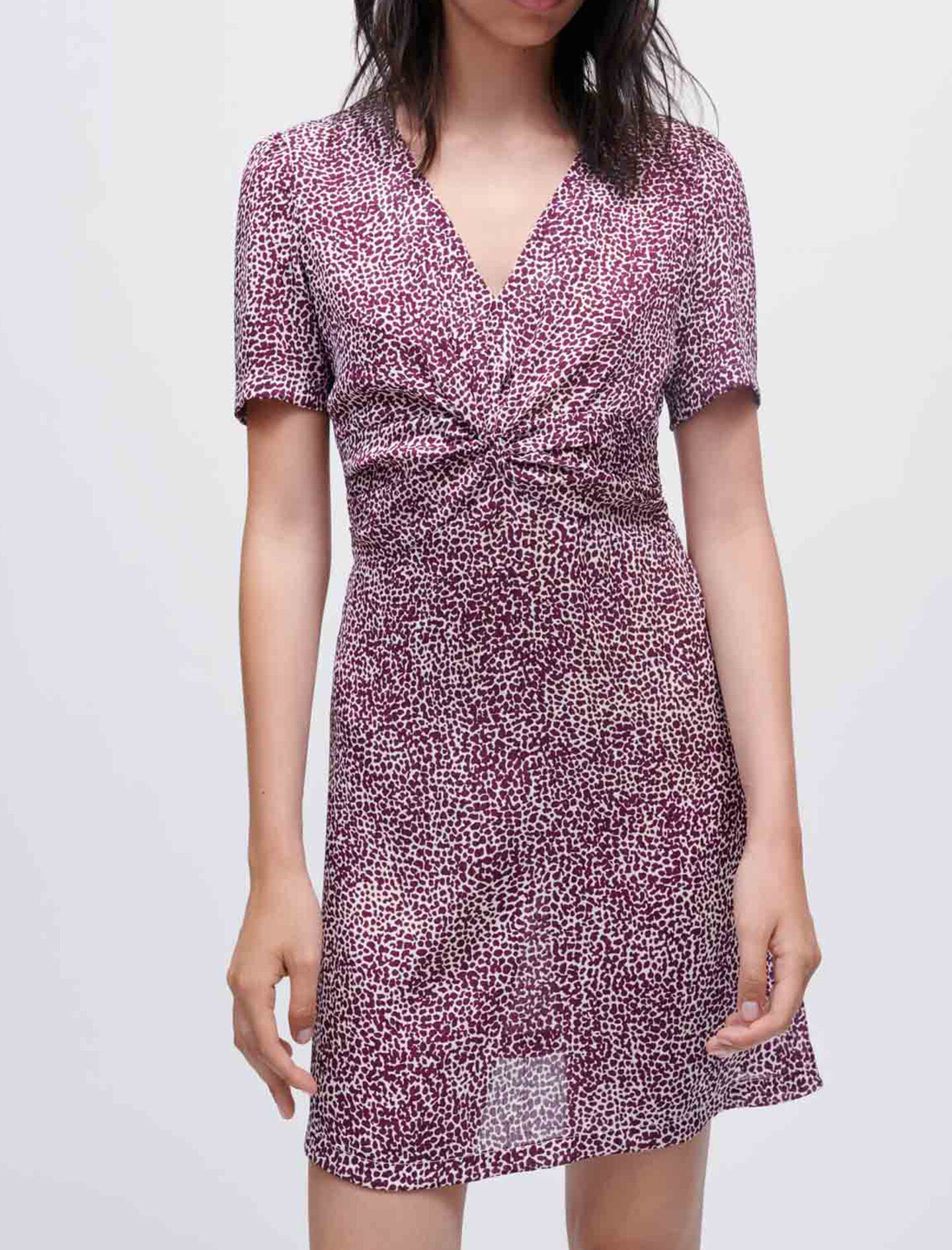 Rochie cu imprimeu leopard și nod în față - Leopard Bordeaux